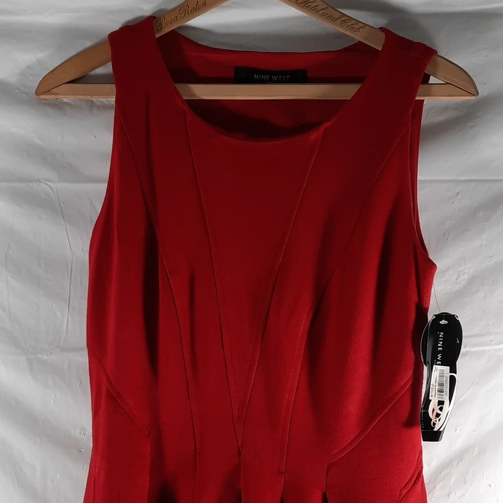 NWT NINE WEST Red slvless dress SZ 4 - Picture 2 of 12